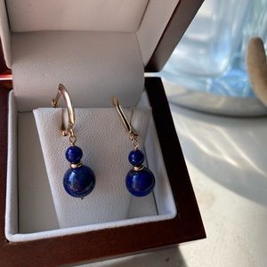 14k yellow gold Lapis bead drop Earrings